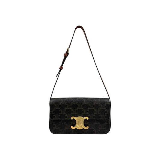 Celine Brown/Tan Triomphe Print Coated Canvas Claude Shoulder Bag