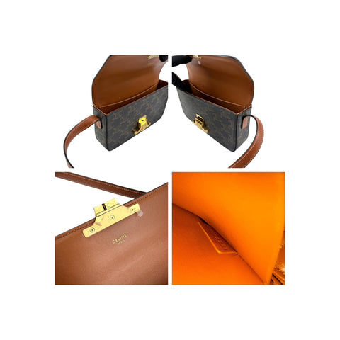 Celine Brown/Tan Triomphe Print Coated Canvas Claude Shoulder Bag