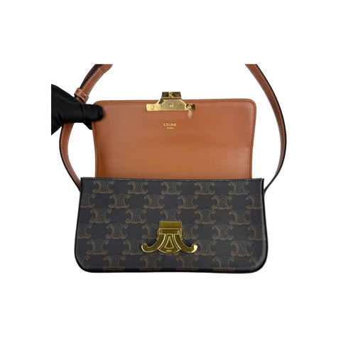 Celine Brown/Tan Triomphe Print Coated Canvas Claude Shoulder Bag