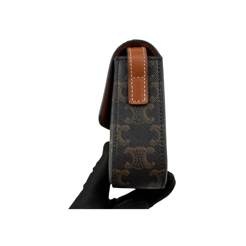 Celine Brown/Tan Triomphe Print Coated Canvas Claude Shoulder Bag