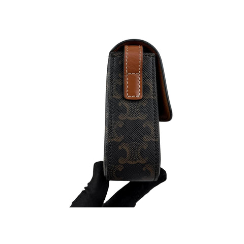 Celine Brown/Tan Triomphe Print Coated Canvas Claude Shoulder Bag