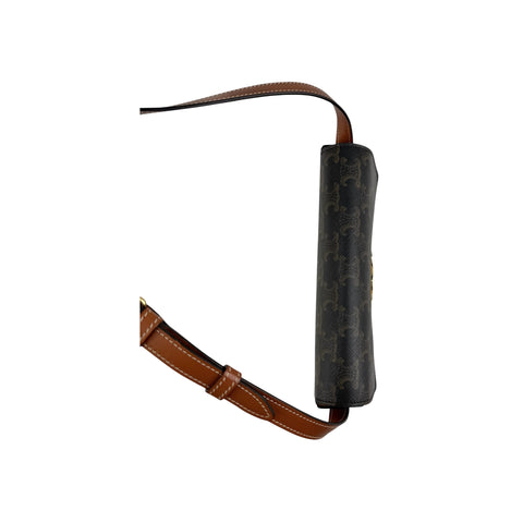 Celine Brown/Tan Triomphe Print Coated Canvas Claude Shoulder Bag