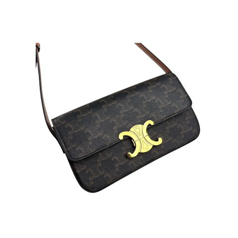 Celine Brown/Tan Triomphe Print Coated Canvas Claude Shoulder Bag