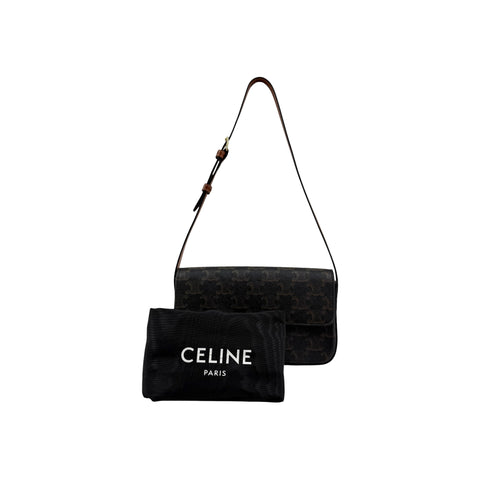 Celine Brown/Tan Triomphe Print Coated Canvas Claude Shoulder Bag