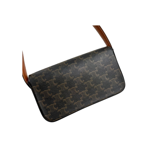 Celine Brown/Tan Triomphe Print Coated Canvas Claude Shoulder Bag