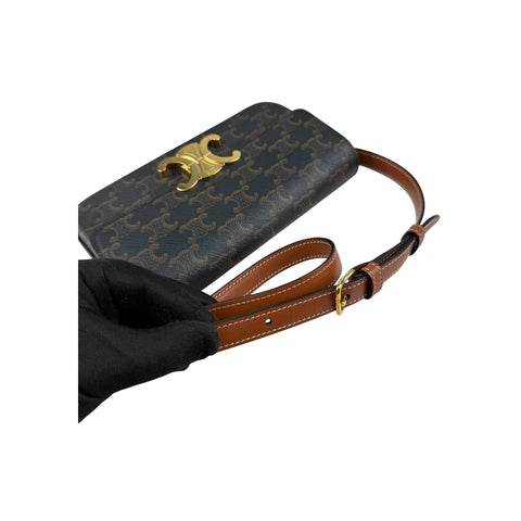 Celine Brown/Tan Triomphe Print Coated Canvas Claude Shoulder Bag