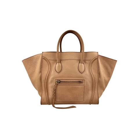 Celine Dark Beige Leather Medium Phantom Luggage Tote Bag