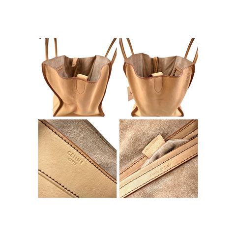 Celine Dark Beige Leather Medium Phantom Luggage Tote Bag