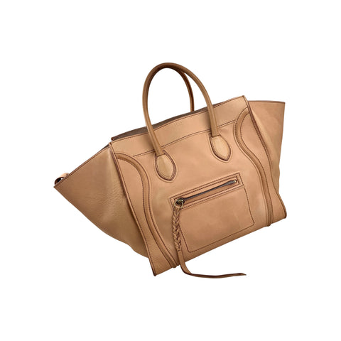 Celine Dark Beige Leather Medium Phantom Luggage Tote Bag