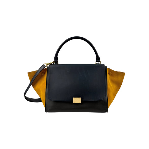 Celine Mustard Tricolor Leather Small Trapeze Bag