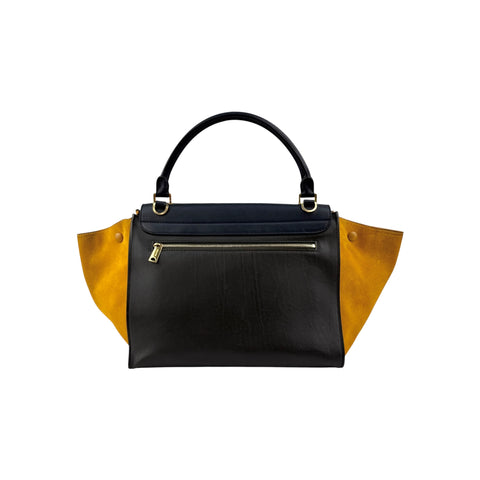 Celine Mustard Tricolor Leather Small Trapeze Bag