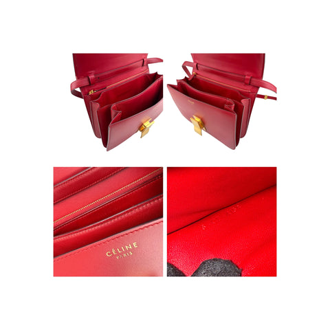 Celine Red Smooth Calfskin Leather Medium Classic Box Flap Bag