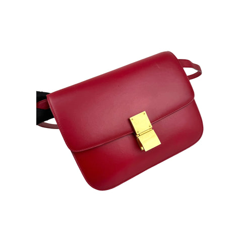 Celine Red Smooth Calfskin Leather Medium Classic Box Flap Bag