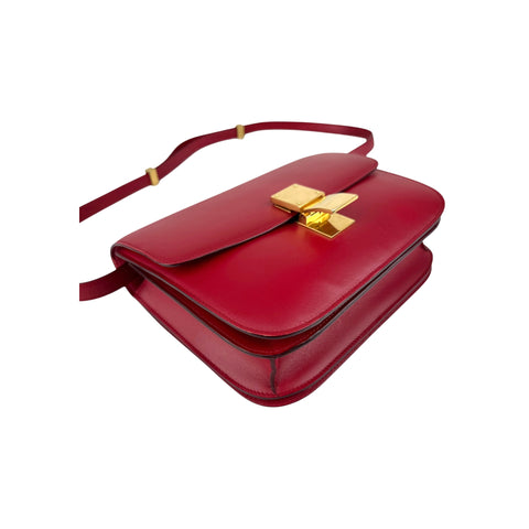 Celine Red Smooth Calfskin Leather Medium Classic Box Flap Bag