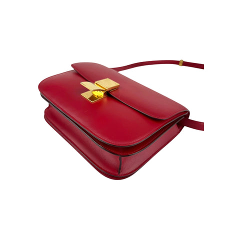 Celine Red Smooth Calfskin Leather Medium Classic Box Flap Bag