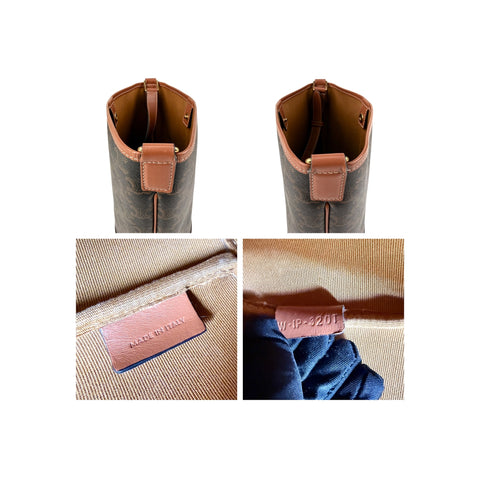 Celine Tan Calfskin Triomphe Canvas Bucket Bag