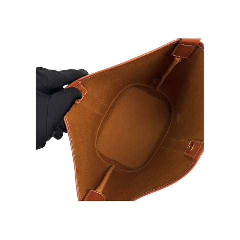 Celine Tan Calfskin Triomphe Canvas Bucket Bag