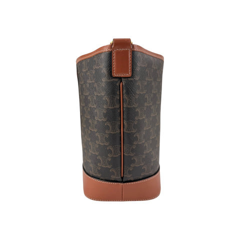Celine Tan Calfskin Triomphe Canvas Bucket Bag