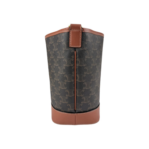 Celine Tan Calfskin Triomphe Canvas Bucket Bag