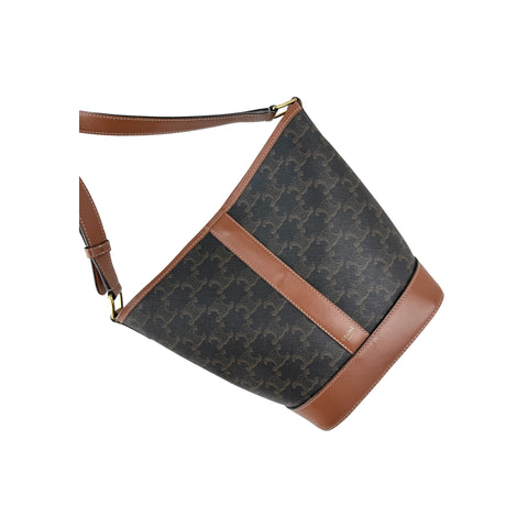 Celine Tan Calfskin Triomphe Canvas Bucket Bag