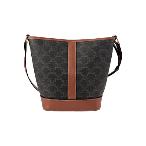 Celine Tan Calfskin Triomphe Canvas Bucket Bag