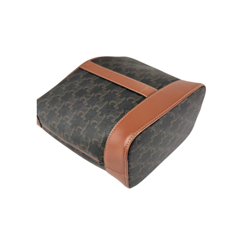 Celine Tan Calfskin Triomphe Canvas Bucket Bag