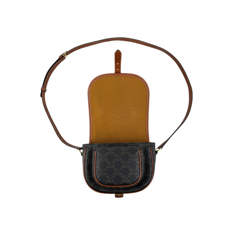 Celine Tan Triomphe Coated Canvas Folco Crossbody Bag
