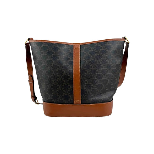 Celine Tan Triomphe Coated Canvas Medium Bucket Bag