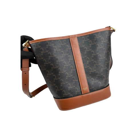 Celine Tan Triomphe Coated Canvas Medium Bucket Bag