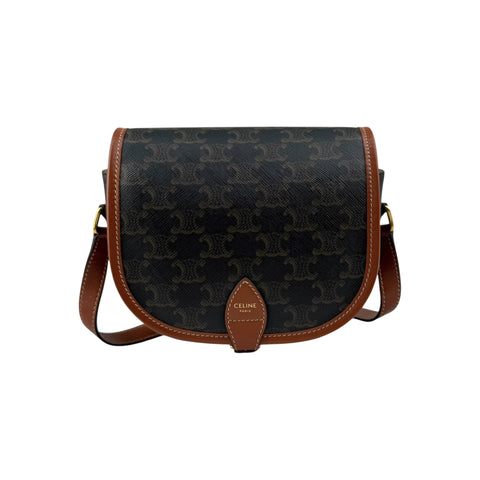 Celine Tan Triomphe Coated Canvas Medium Folco Crossbody Bag