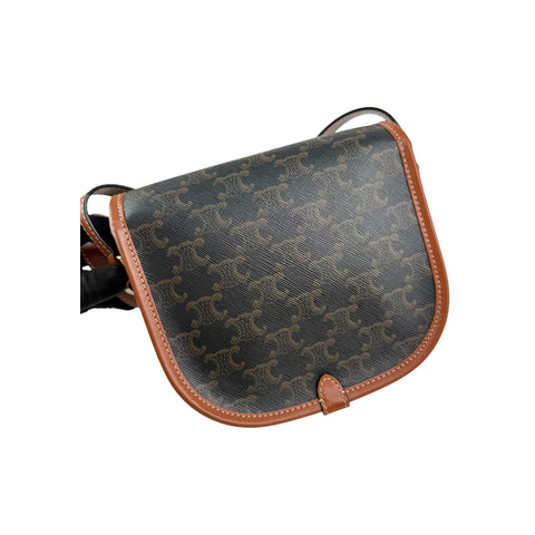 Celine Tan Triomphe Coated Canvas Medium Folco Crossbody Bag