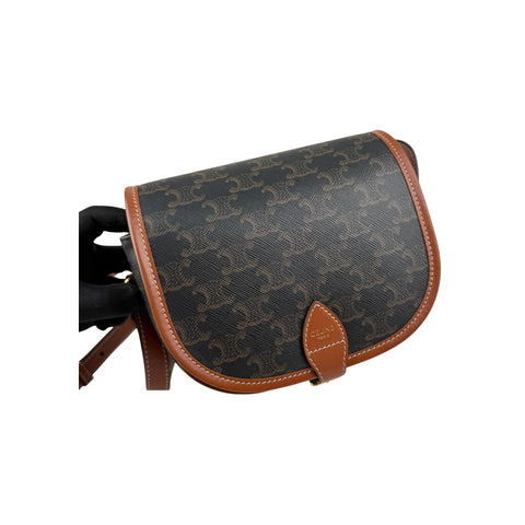 Celine Tan Triomphe Coated Canvas Medium Folco Crossbody Bag