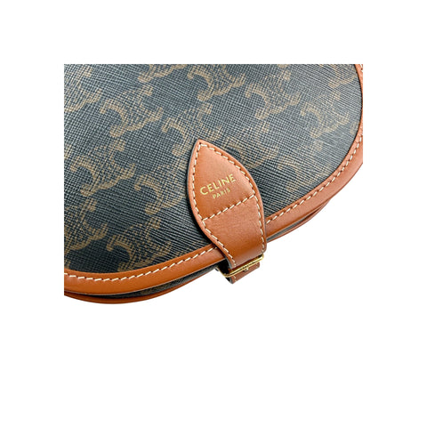 Celine Tan Triomphe Coated Canvas Medium Folco Crossbody Bag
