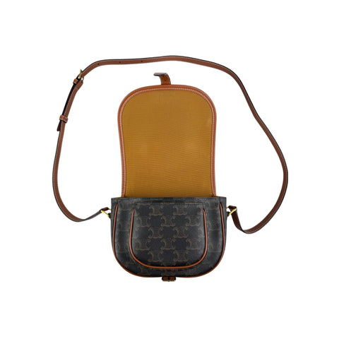 Celine Tan Triomphe Coated Canvas Medium Folco Crossbody Bag