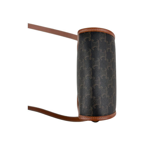Celine Tan Triomphe Coated Canvas Medium Folco Crossbody Bag