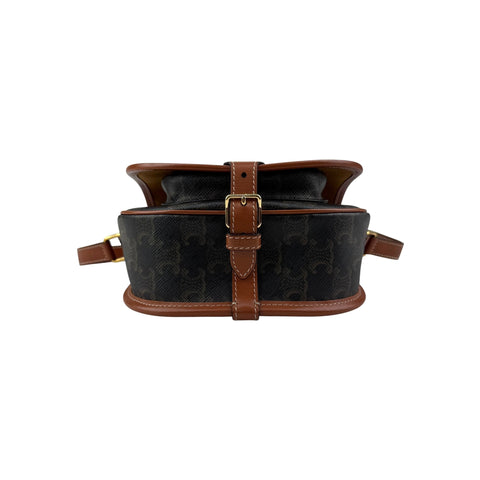 Celine Tan Triomphe Coated Canvas Medium Folco Crossbody Bag