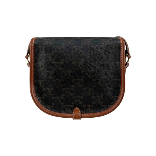 Celine Tan Triomphe Coated Canvas Medium Folco Crossbody Bag