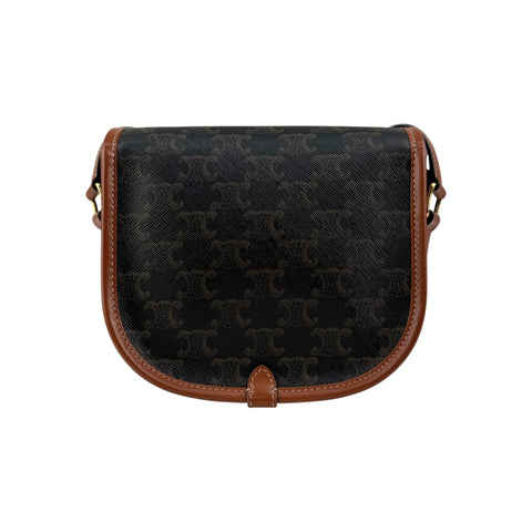 Celine Tan Triomphe Coated Canvas Medium Folco Crossbody Bag