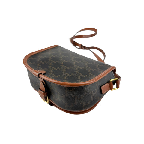 Celine Tan Triomphe Coated Canvas Medium Folco Crossbody Bag