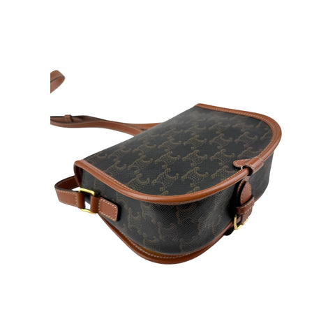 Celine Tan Triomphe Coated Canvas Medium Folco Crossbody Bag