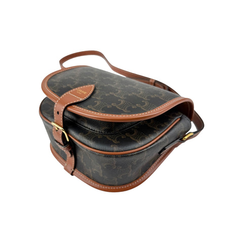 Celine Tan Triomphe Coated Canvas Medium Folco Crossbody Bag