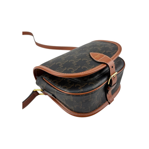 Celine Tan Triomphe Coated Canvas Medium Folco Crossbody Bag