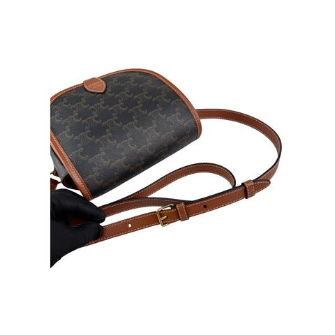 Celine Tan Triomphe Coated Canvas Medium Folco Crossbody Bag