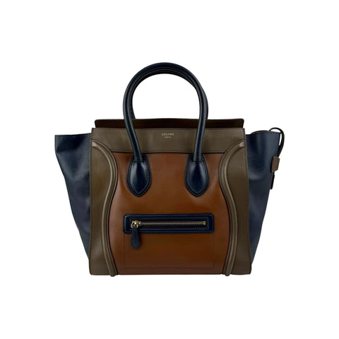 Celine Tri-Color Calfskin Leather Mini Luggage Tote Bag