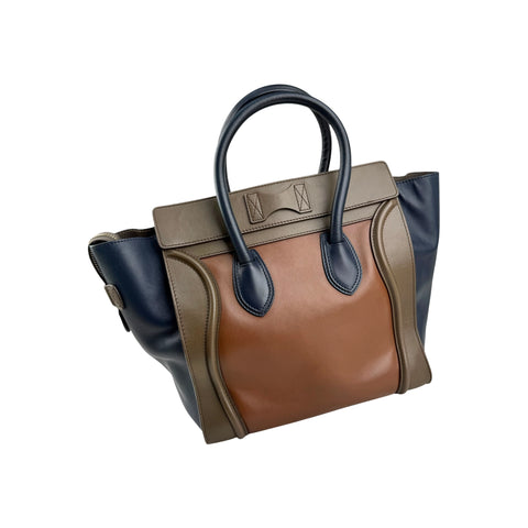 Celine Tri-Color Calfskin Leather Mini Luggage Tote Bag