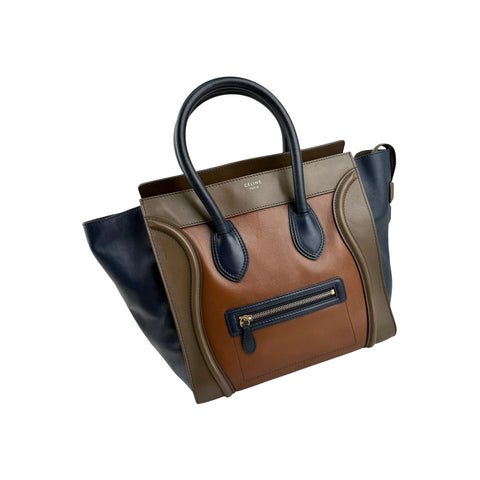 Celine Tri-Color Calfskin Leather Mini Luggage Tote Bag
