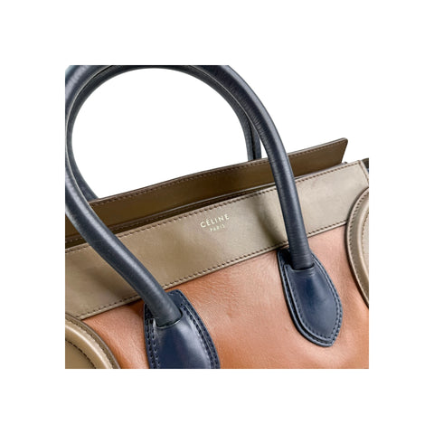 Celine Tri-Color Calfskin Leather Mini Luggage Tote Bag