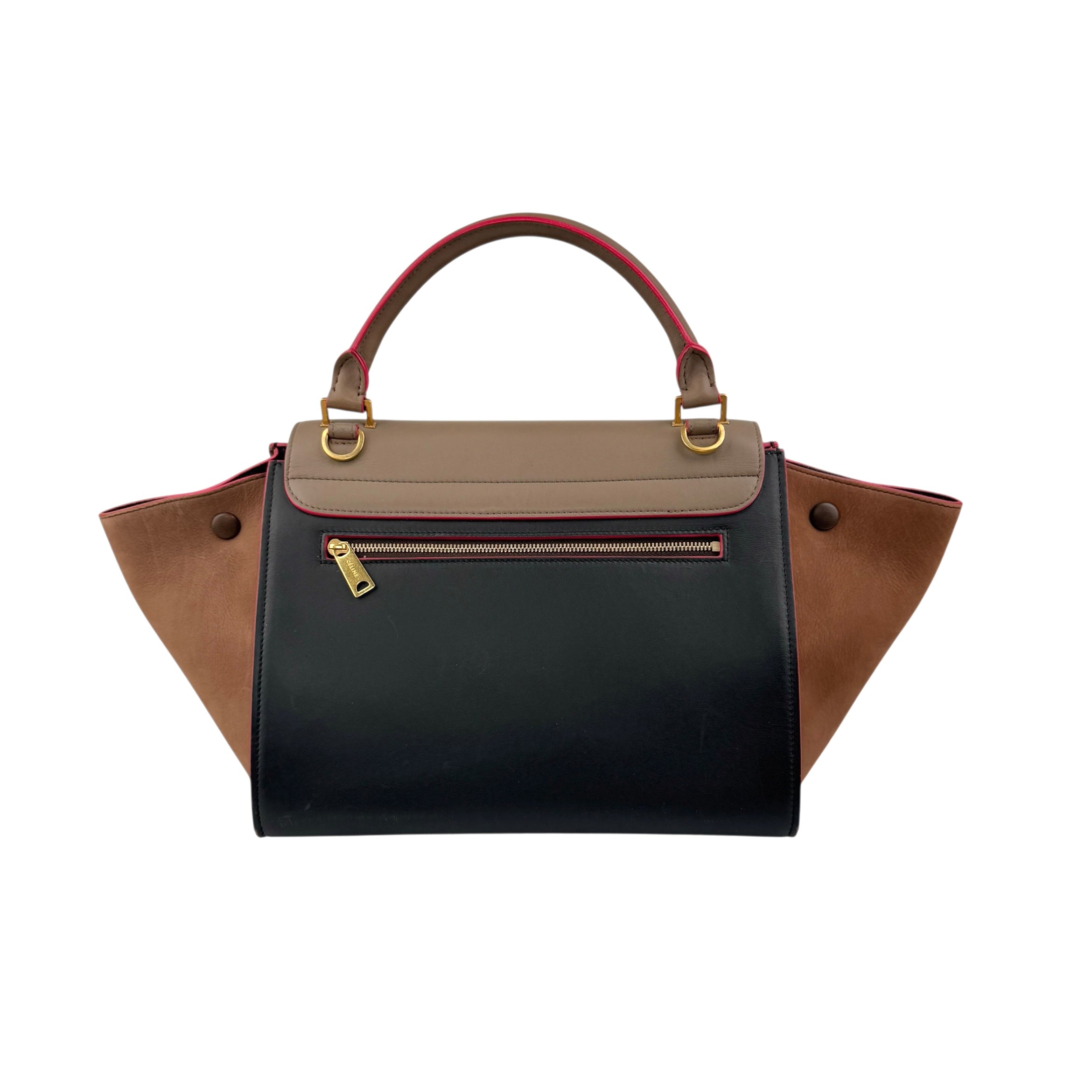 celine tricolor calfskin and suede trapeze satchel back