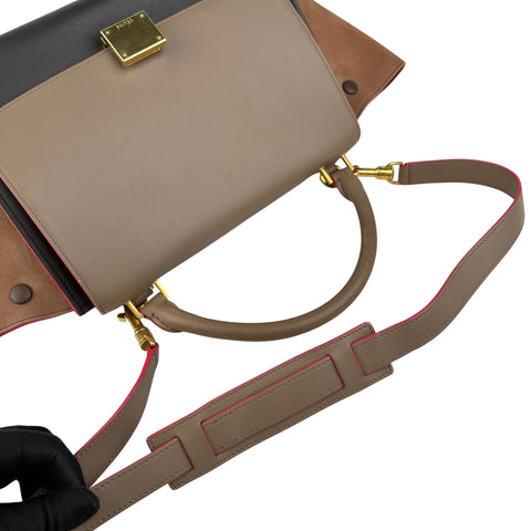 celine tricolor calfskin and suede trapeze satchel handle detail