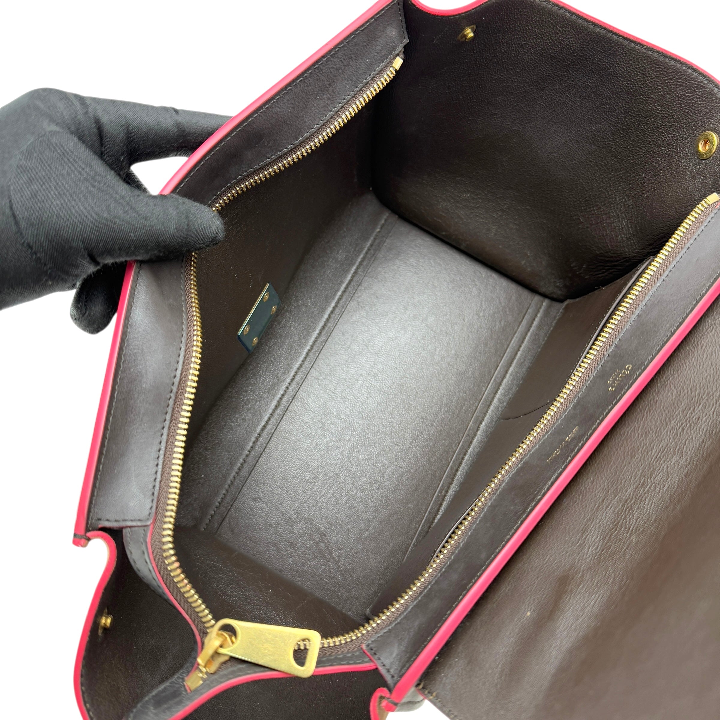 celine tricolor calfskin and suede trapeze satchel inside